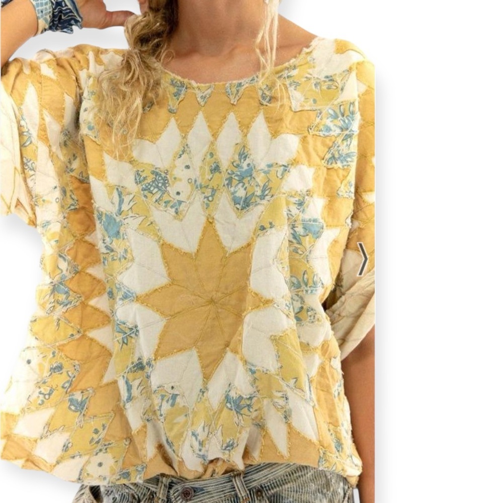 Magnolia Pearl 1070 Matilda Marisol Top yellow cream quilted sunburst One Size - Picture 4 of 11